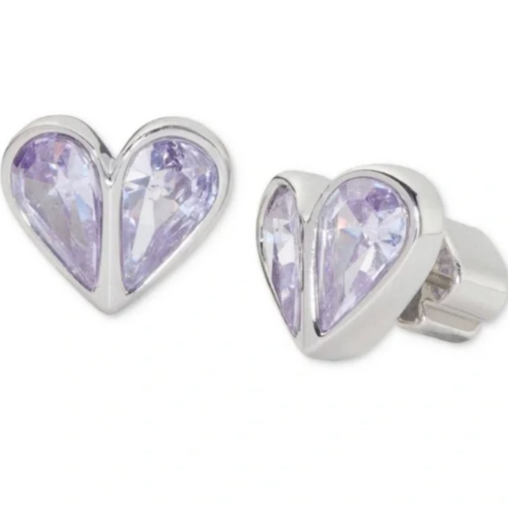 Kate Spade New York Rock Solid Purple/Silver Crystal Heart Stud Earrings NWT Box